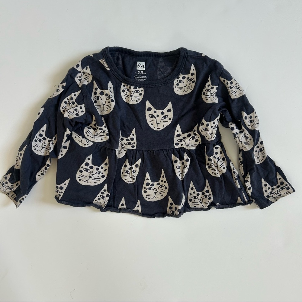 Tea Collection Long Sleeve Cat Top 12-18 months